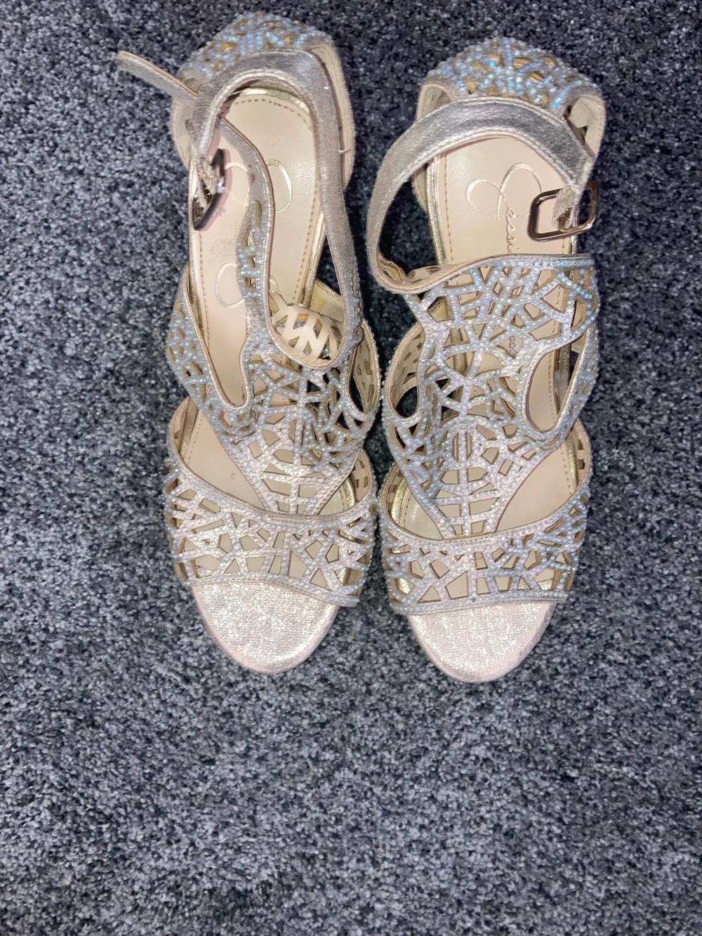 Jessica Simpson Glitter Laser-Cut Dress Sandals in Gold